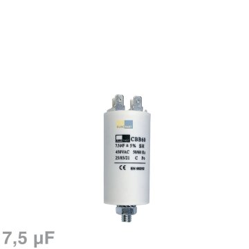 Kondensator 7,50ÂµF 450V ALTERNATIVE mit Steckfahnen und Befestigungsschraube CBB60