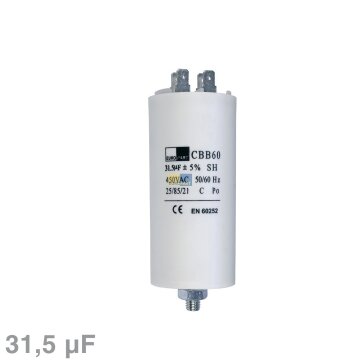 Kondensator 31,50µF 450V Universal mit Steckfahnen und Befestigungsschraube CBB60