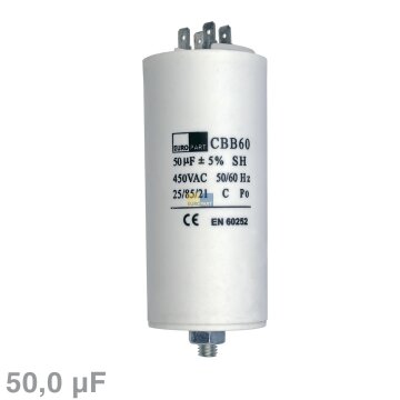 Kondensator 50,00ÂµF 450V ALTERNATIVE mit Steckfahnen und Befestigungsschraube CBB60