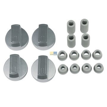 Knebel Set 38mmØ silber mit Adaptern Universal für Kochfeld alle Marken 16-teilig