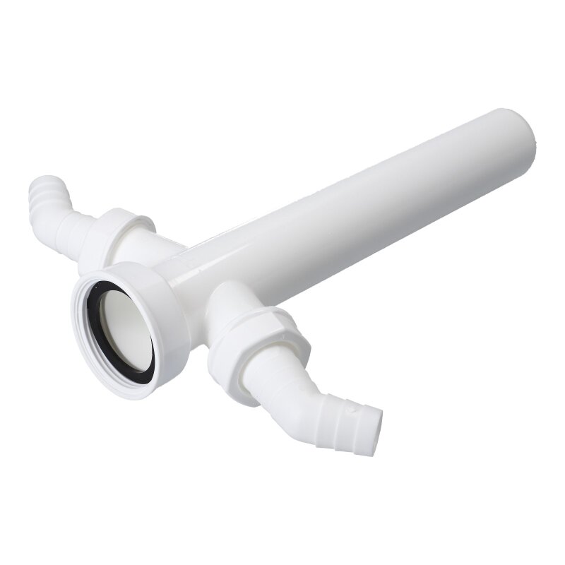 DL-pro Verstellrohr 1 ½ Zoll (40 Mm) – 250 Mm Langes Tauchrohr Mit 2 Geräteanschlüssen Für Spülbecken, Waschmaschine & Geschirrspüler – Weiß