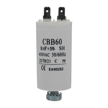 Kondensator Anlaufkondensator Motorkondensator 8 µF 450V + AMP-Steckfahnen elektrische Hausgeräte