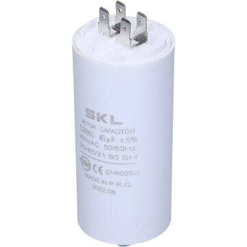 LUTH Premium Profi Parts Kondensator 45 µF 450V für Elektromotor von Hausgeräten Universal mit Steckfahnen und Befestigungsschraube CBB60 - 6,3 mm AMP-Doppelsteckfahnen & Bodenbefestigungsschraube M8