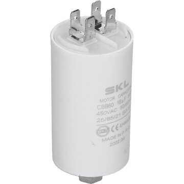Kondensator 18,00ÂµF 450V ALTERNATIVE mit Steckfahnen und Befestigungsschraube CBB60