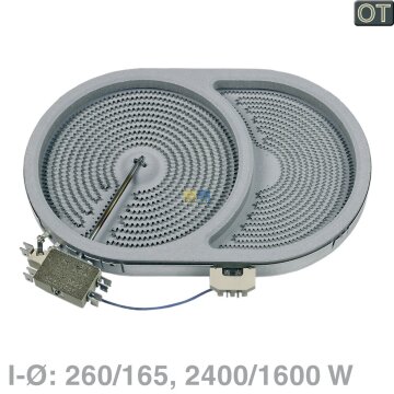 Bosch Strahlheizkörper 260x165mm 2400/1600W 230V oval für Backofen Herd 00670016