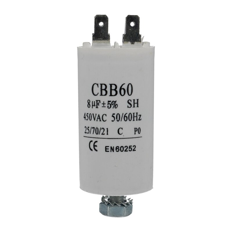 CBB60 Kondensator 4µF, 450V AC, 50/60Hz, 2 Drähte, Für Kompressoren Und Pumpen, Weiß CBB60 Kondensator 4uF CBB60 Kondensator 4µF, 450V AC, 50/60Hz, 2 Drähte, Für Kompressoren Und Pumpen, Weiß CBB60 Kondensator 4uF