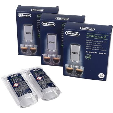 3x DeLonghi Entkalker Eco Decalk Mini 6x100ml im Set mit LUTH Premium Profi Parts Reinigungsbürste für Kaffeemaschine 5513292821 DLSC200