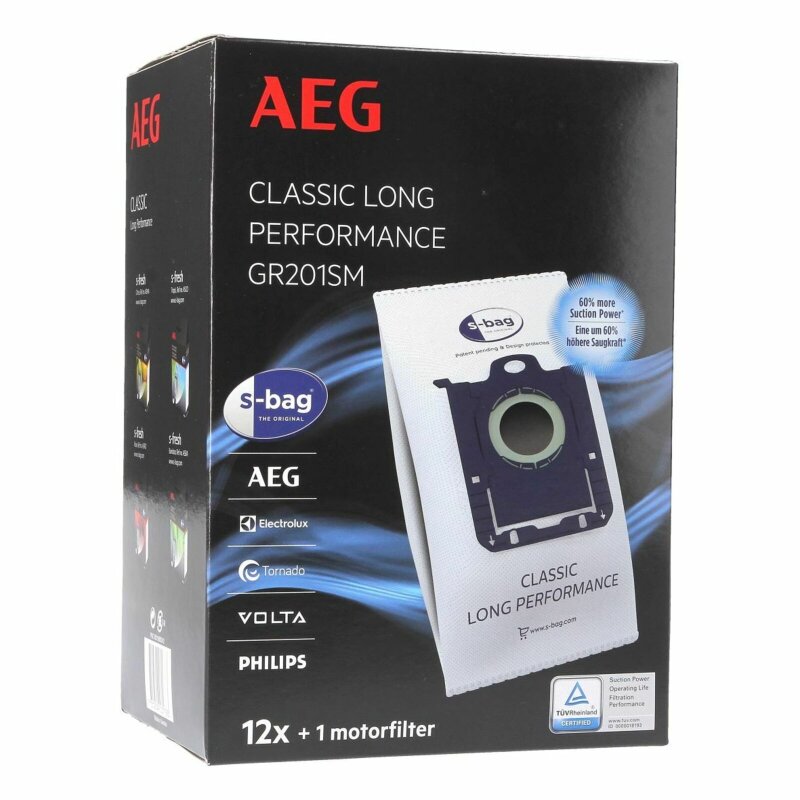 Product Image for AEG Filterbeutel Gr201Sm S-Bag Classic Long Performance 9001688242 für Bodenstaubsauger 12Stk + Filter