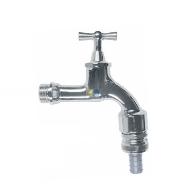 Schell Wasserhahn Auslaufventil 1/2" poliert mit Schlauchanschluss Rohrbelüfter Rückflussverhinderer